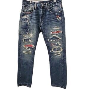 Polo Ralph Lauren Mens Classic Fit Patchwork Bandana Distressed Denim Jeans